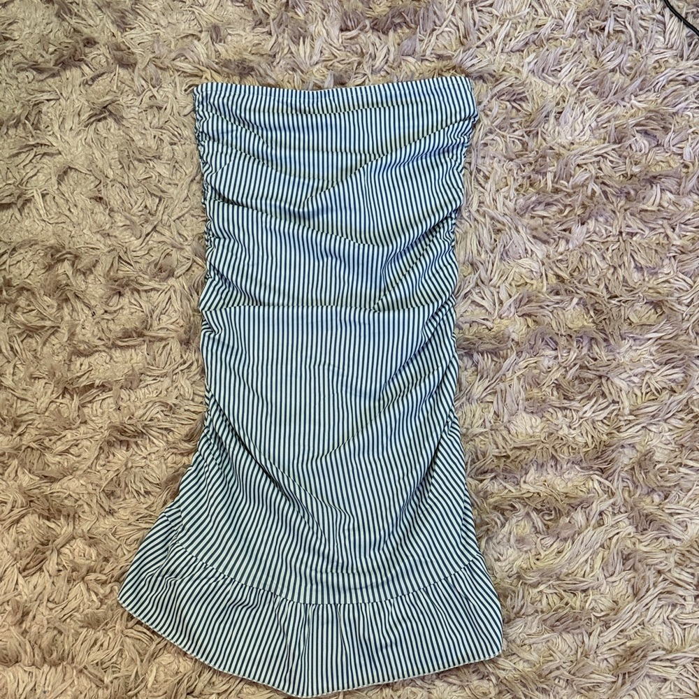 Edikted Blue and White Strapless Mini Dress